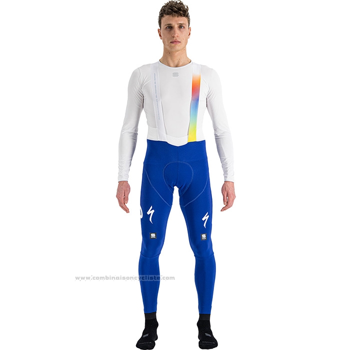 2022 Maillot Cyclisme Direct Energie Blanc Jaune Bleu Manches Longues et Cuissard